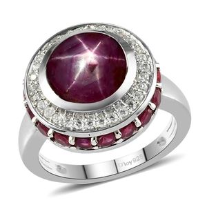 NWT RARE INDIAN STAR RUBY & MULTI GEMSTONE PLATINUM OVER STERLING RING S…
